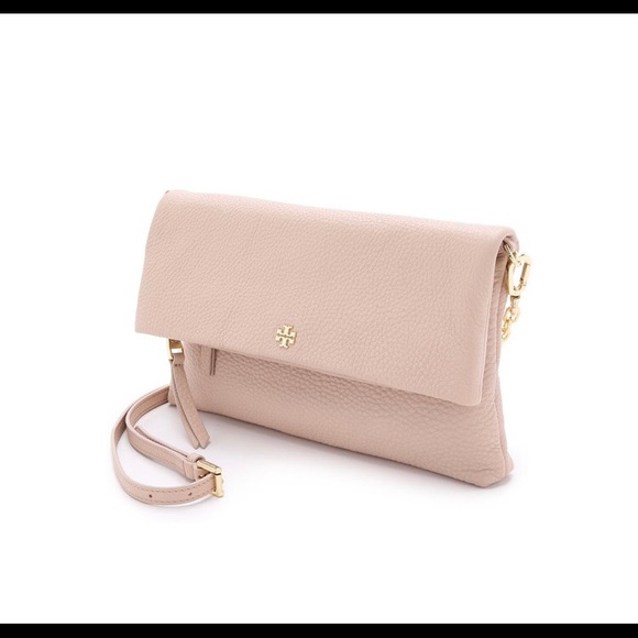 Tory Burch Fold Over Light Oak Leather Crossbody Bag/Clutch - Picture 1 of 15